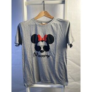 Minnie Mouse Mommy Shirt Womens Small Gray Red Black Short Sleeve Crew Neck EUC